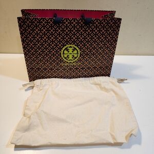 Tory Burch Navy and Green Patterned Shopping Bag with Cream Dust Bag
